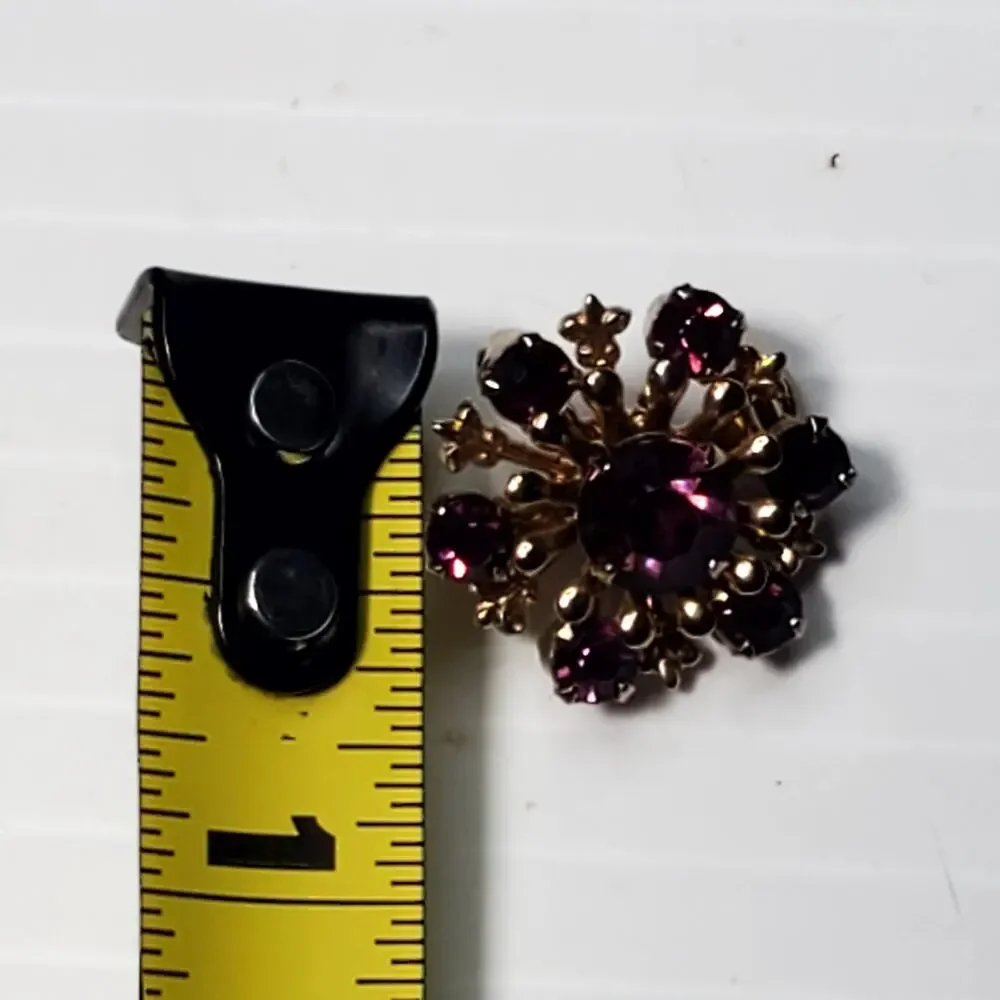 Starburst Scatter Brooch Purple Rhinestones Gold Tone Riveted Back 1/2
